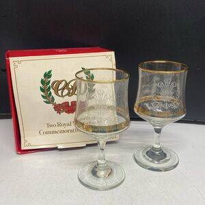 Dema Crystal Royal Prince of Wales Lady Diana Wedding Commemorative Goblets Pair